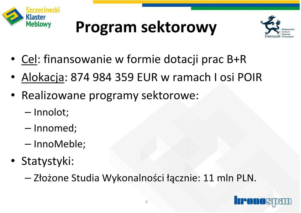 Realizowane programy sektorowe: Innolot; Innomed;