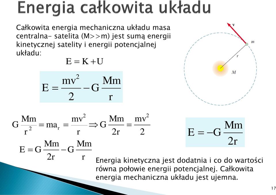 G ma G Mm Mm E G G mv E G Mm Enega knetyczna jest dodatna co do watośc