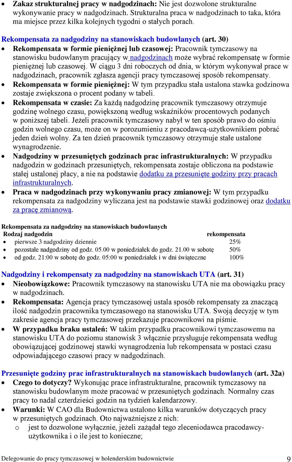 30) Rekompensata w formie pieniężnej lub czasowej: Pracownik tymczasowy na stanowisku budowlanym pracujący w nadgodzinach może wybrać rekompensatę w formie pieniężnej lub czasowej.