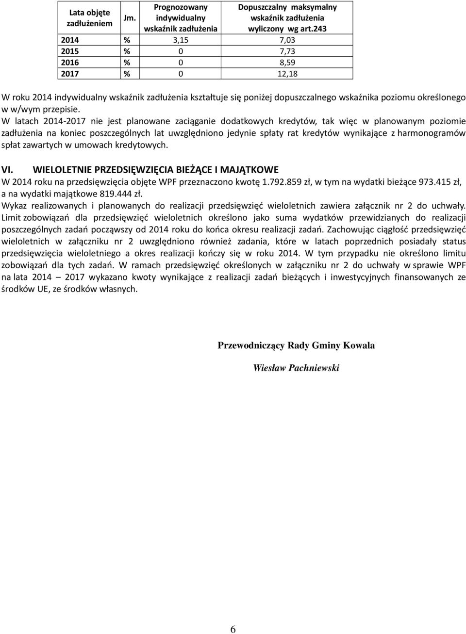 W latach 2014-2017 nie jest planowane zaciąganie dodatkowych kredytów, tak więc w planowanym poziomie zadłużenia na koniec poszczególnych lat uwzględniono jedynie spłaty rat kredytów wynikające z