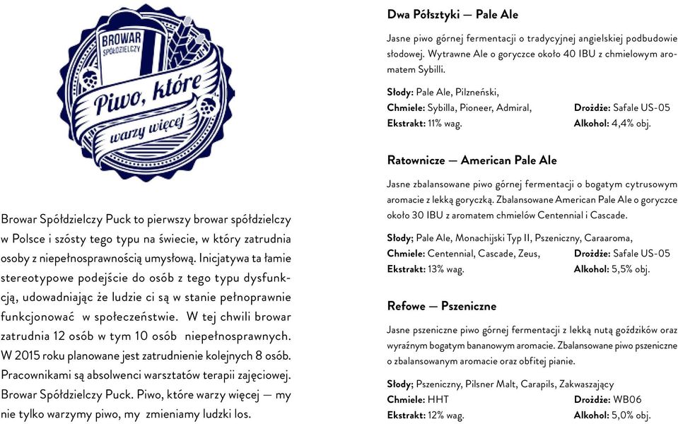 Ratownicze American Pale Ale Spółdzielczy Puck to pierwszy browar spółdzielczy w Polsce i szósty tego typu na świecie, w który zatrudnia osoby z niepełnosprawnością umysłową.