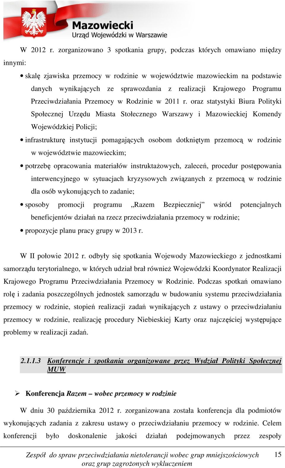 Krajowego Programu Przeciwdziałania Przemocy w Rodzinie w 2011 r.