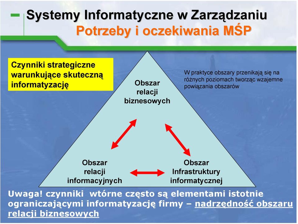 obszarów Obszar relacji informacyjnych Obszar Infrastruktury informatycznej Uwaga!