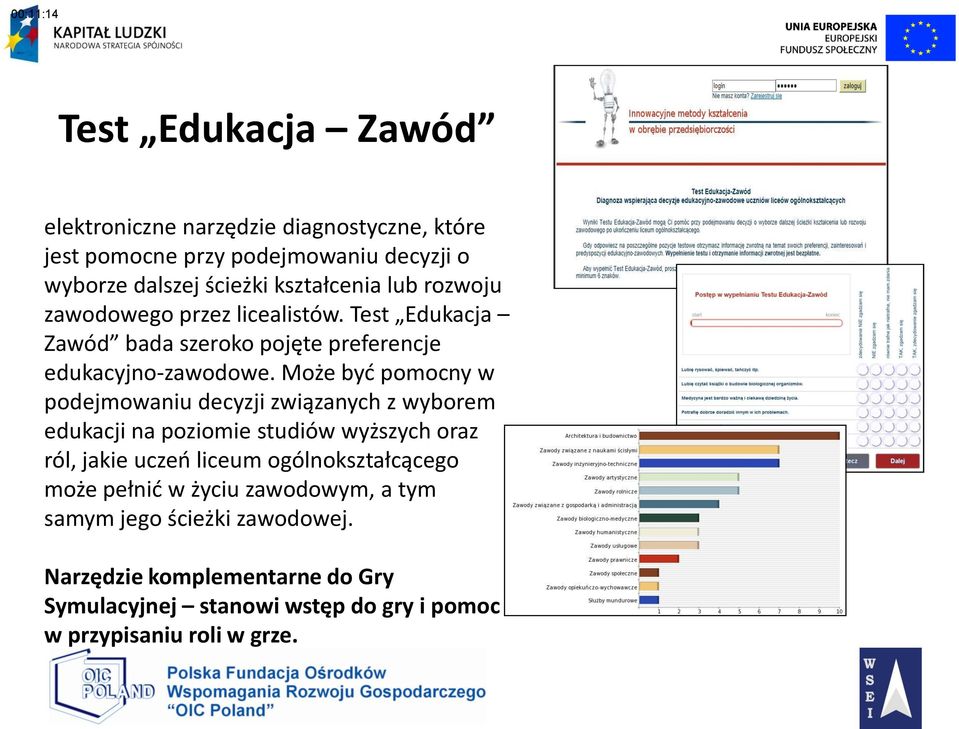 Może być pomocny w podejmowaniu decyzji związanych z wyborem edukacji na poziomie studiów wyższych oraz ról, jakie uczeń liceum