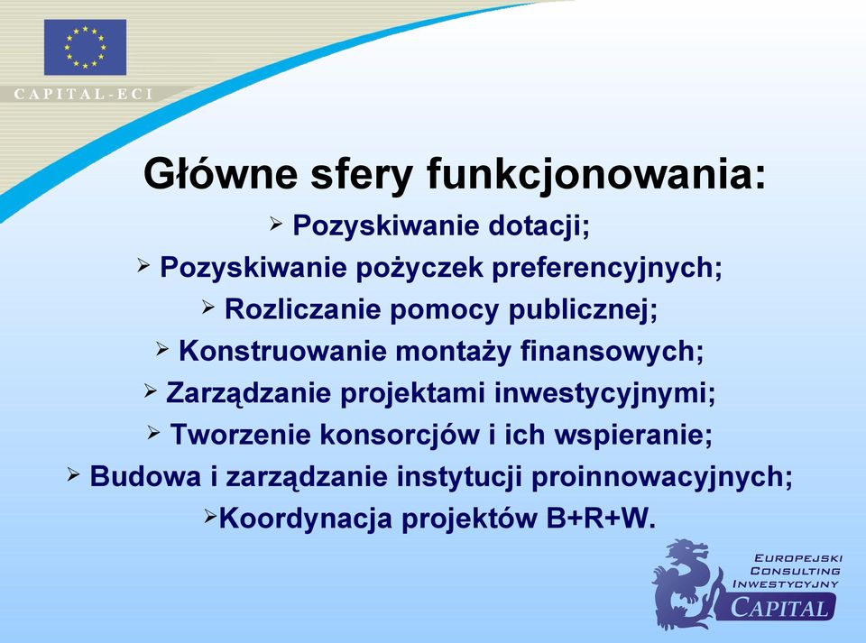finansowych; Zarządzanie projektami inwestycyjnymi; Tworzenie konsorcjów i