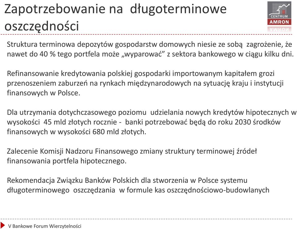 Dla utrzymania dotychczasowego poziomu udzielania nowych kredytów hipotecznych w wysokości 45 mld złotych rocznie - banki potrzebować będą do roku 2030 środków finansowych w wysokości 680 mld złotych.