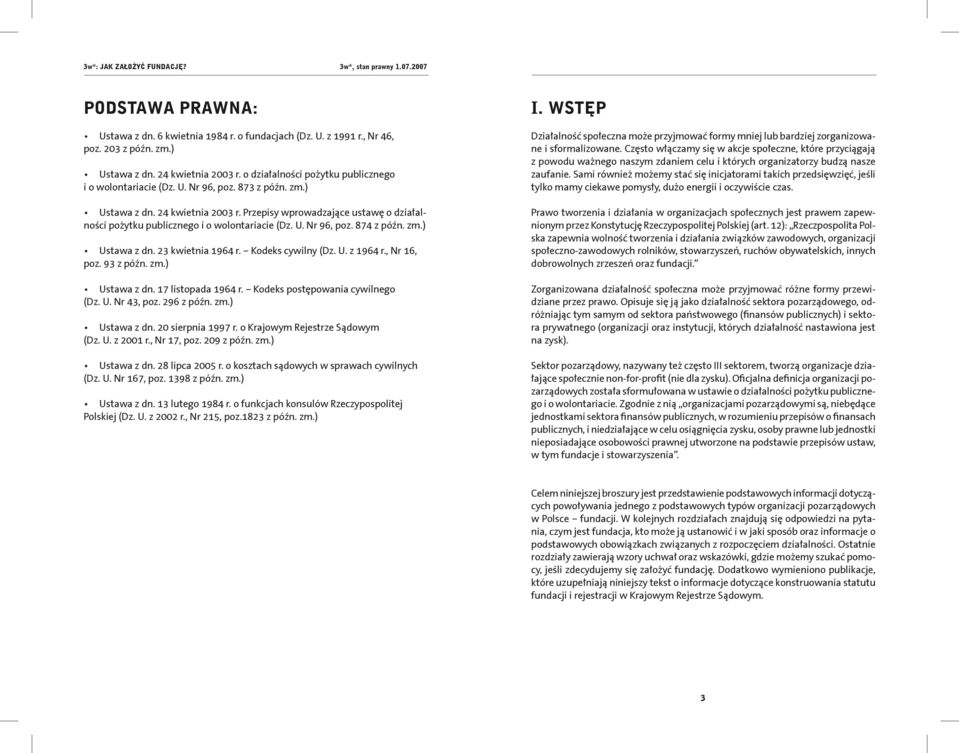 Kodeks cywilny (Dz. U. z 1964 r., Nr 16, poz. 93 z późn. zm.) Ustawa z dn. 17 listopada 1964 r. Kodeks postępowania cywilnego (Dz. U. Nr 43, poz. 296 z późn. zm.) Ustawa z dn. 20 sierpnia 1997 r.