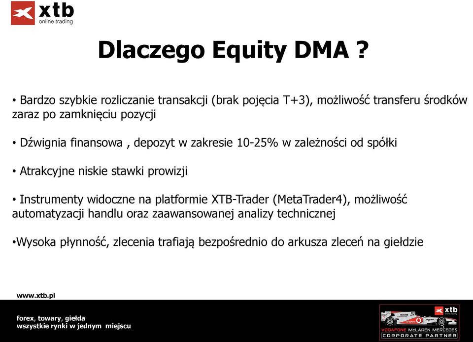 pozycji Dźwignia finansowa, depozyt w zakresie 10-25% w zależności od spółki Atrakcyjne niskie stawki prowizji