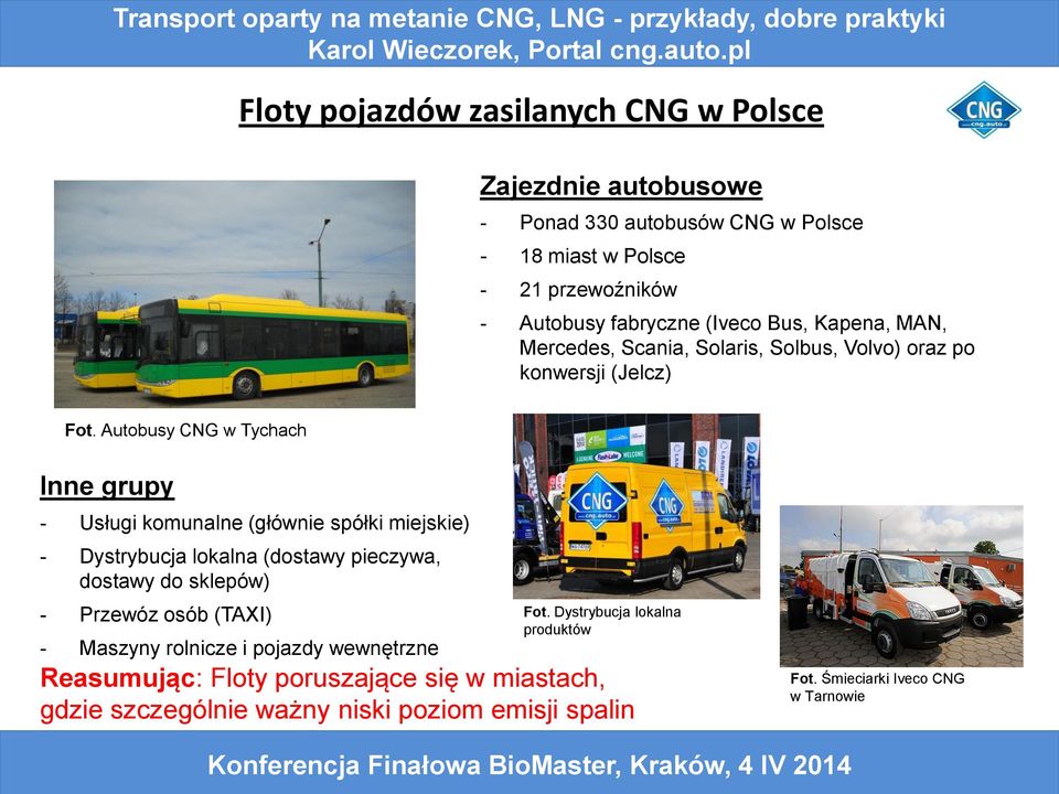 Autobusy CNG w Tychach Inne grupy - Usługi komunalne (głównie spółki miejskie) - Dystrybucja lokalna (dostawy pieczywa, dostawy do sklepów) - Przewóz osób