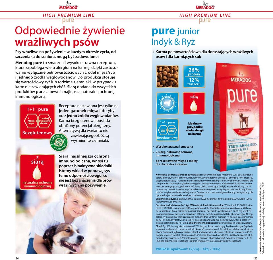 Do produkcji stosuje się wartościowy ryż lub rodzime ziemniaki, w przypadku karm nie zawierających zbóż. Siarą dodana do wszystkich produktów zapewnia najlepszą naturalną ochronę immunologiczną.