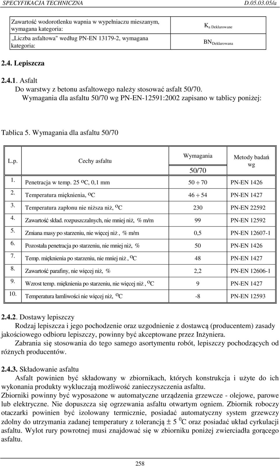 Cechy asfaltu Wymagania 50/70 Metody badań wg Penetracja w temp.