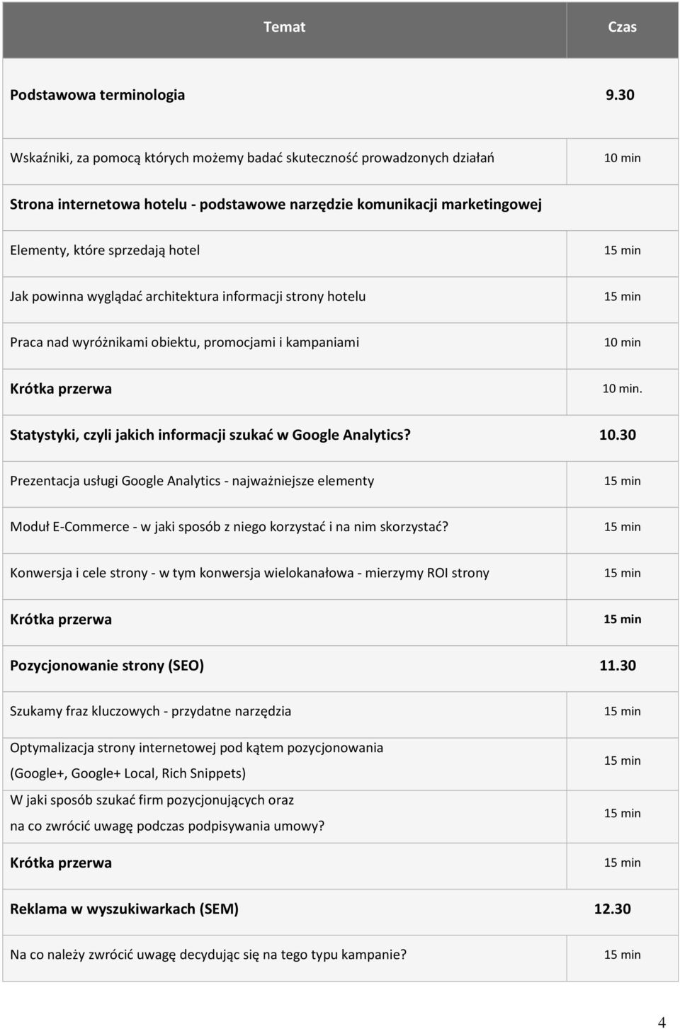 wyglądać architektura informacji strony hotelu Praca nad wyróżnikami obiektu, promocjami i kampaniami. Statystyki, czyli jakich informacji szukać w Google Analytics? 10.