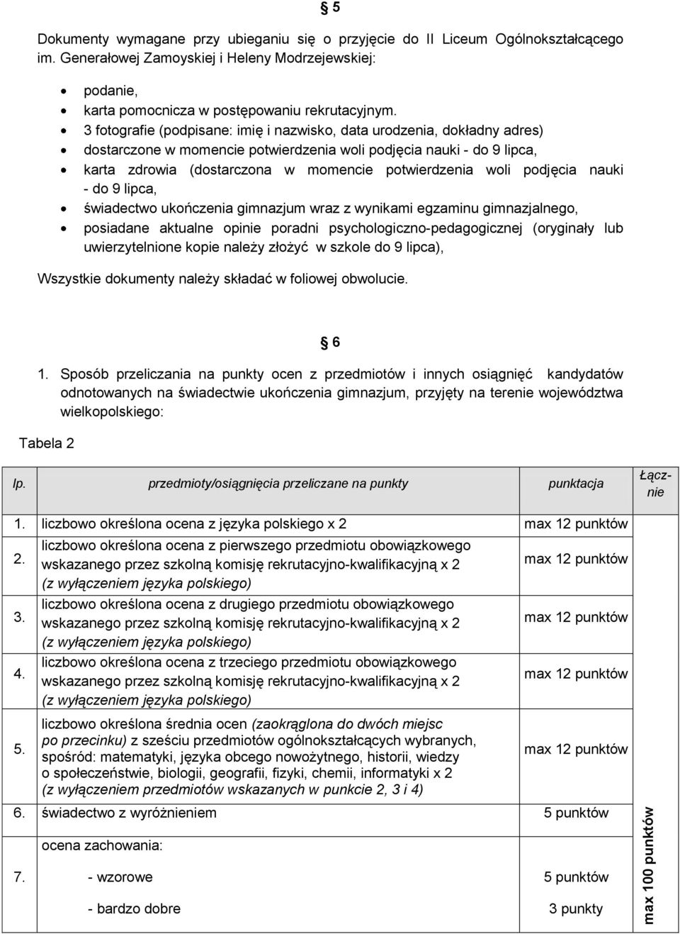 3 fotografie (podpisane: imię i nazwisko, data urodzenia, dokładny adres) dostarczone w momencie potwierdzenia woli podjęcia nauki - do 9 lipca, karta zdrowia (dostarczona w momencie potwierdzenia