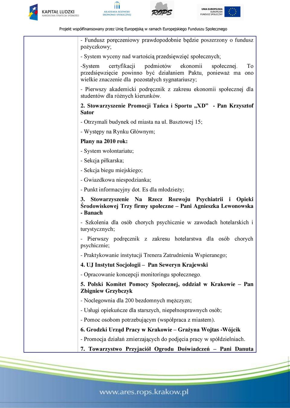 różnych kierunków. 2. 2. Stowarzyszenie Promocji Tańca i Sportu XD - Pan Krzysztof Sator - Otrzymali budynek od miasta na ul.