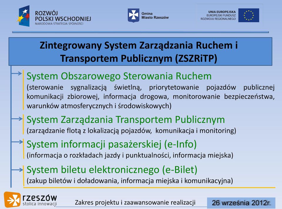 Publicznym (zarządzanie flotą z lokalizacją pojazdów, komunikacja i monitoring) System informacji pasażerskiej (e-info) (informacja o rozkładach jazdy i