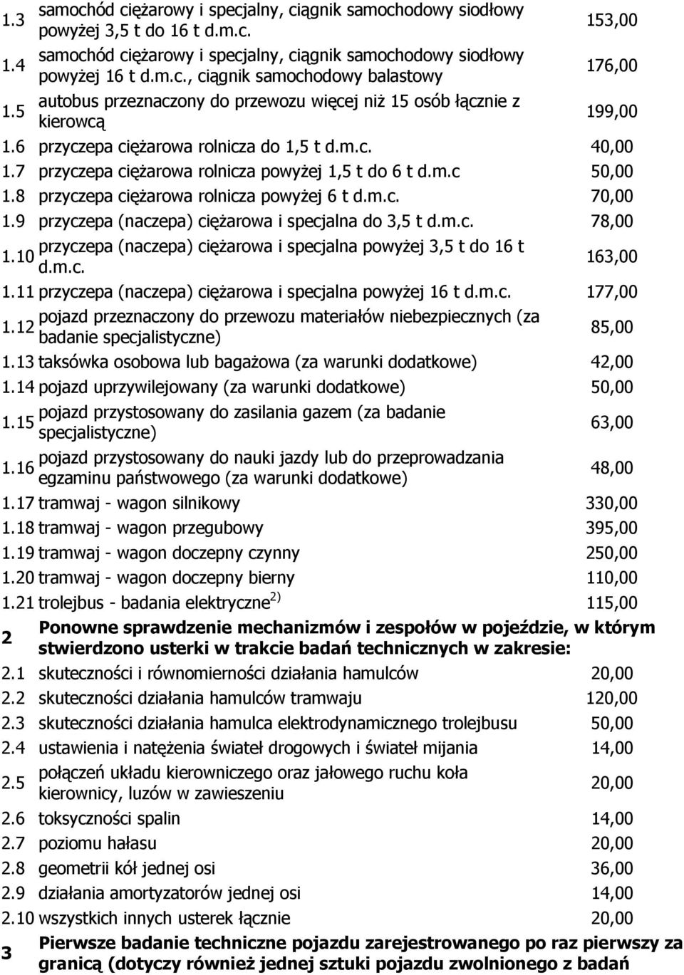 9 przyczepa (naczepa) ciężarowa i specjalna do 3,5 t d.m.c. 78,00 1.10 przyczepa (naczepa) ciężarowa i specjalna powyżej 3,5 t do 16 t d.m.c. 163,00 1.