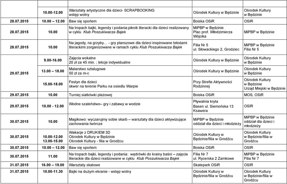 zorganizowane w ramach cyklu Klub Poszukiwacza Bajek Zajęcia wokalne 20 zł za 45 min.