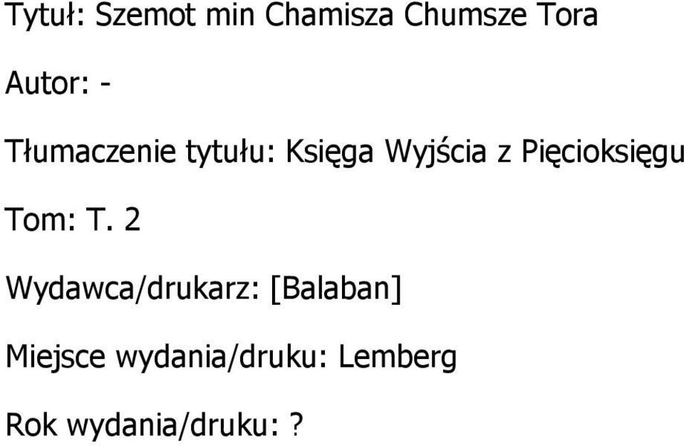 Pięcioksięgu Tom: T.