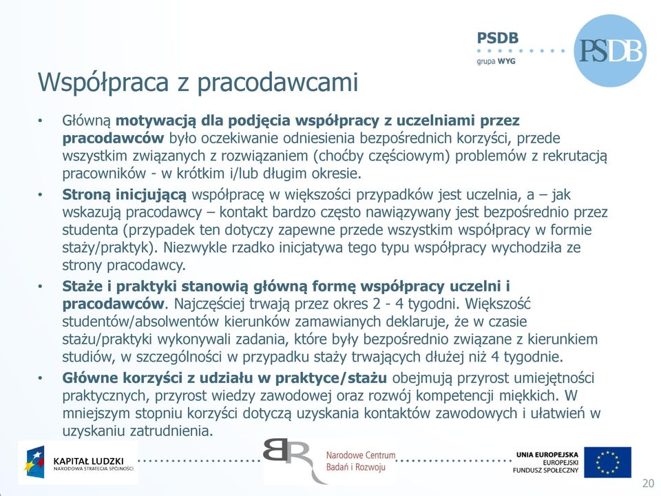 Stroną inicjującą współpracę w większości przypadków jest uczelnia, a jak wskazują pracodawcy kontakt bardzo często nawiązywany jest bezpośrednio przez studenta (przypadek ten dotyczy zapewne przede