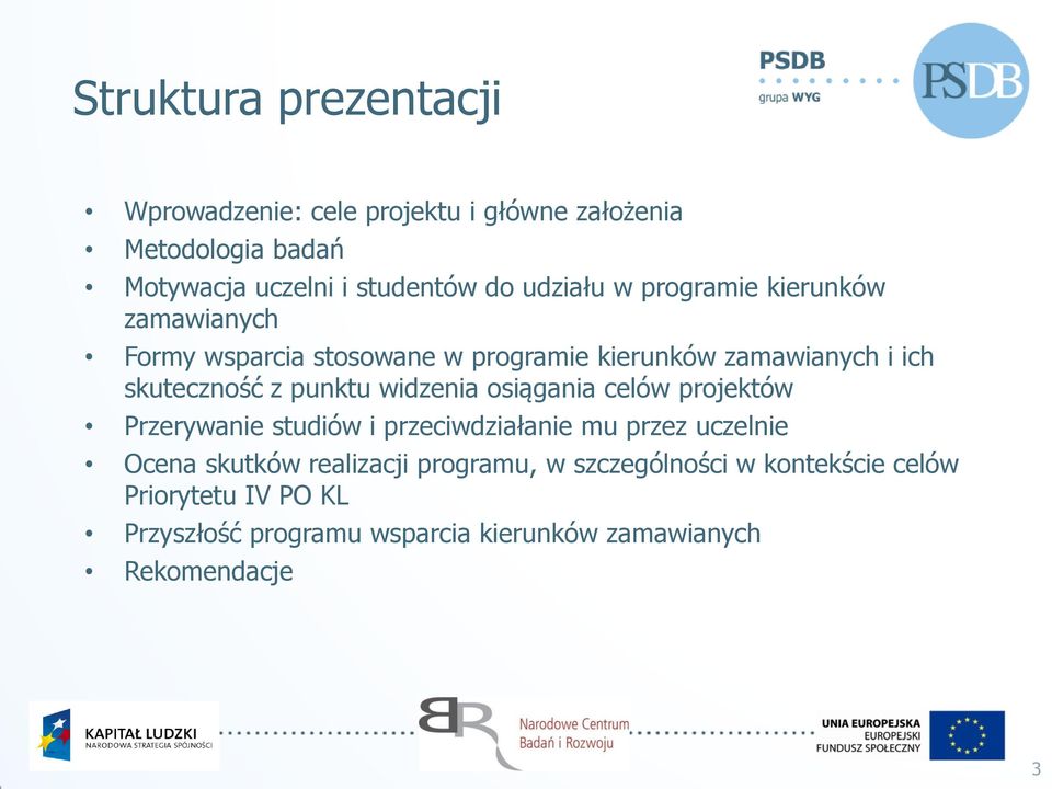 punktu widzenia osiągania celów projektów Przerywanie studiów i przeciwdziałanie mu przez uczelnie Ocena skutków realizacji