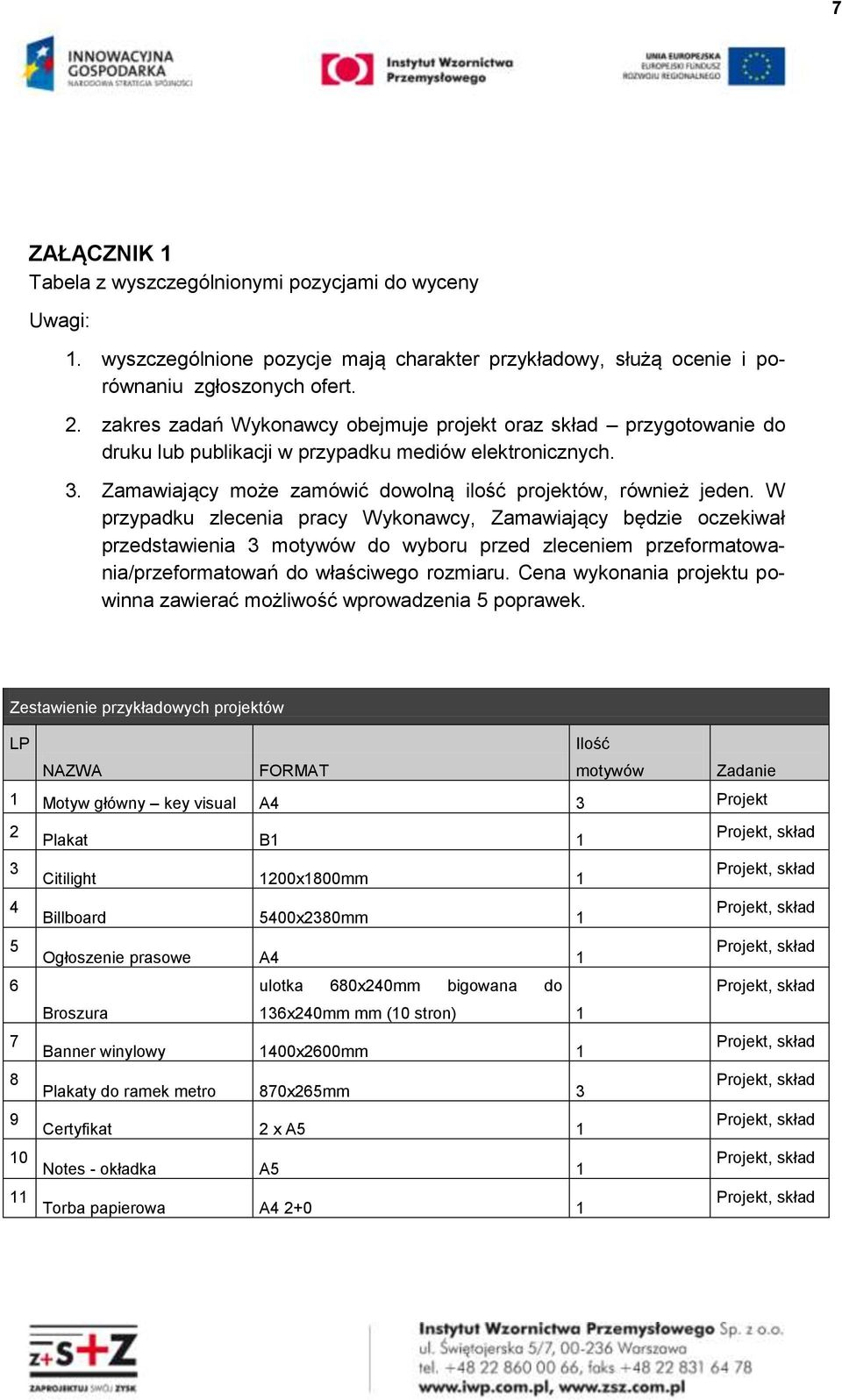 W przypadku zlecenia pracy Wykonawcy, Zamawiający będzie oczekiwał przedstawienia 3 motywów do wyboru przed zleceniem przeformatowania/przeformatowań do właściwego rozmiaru.