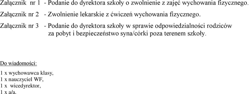 Załącznik nr 3 - Podanie do dyrektora szkoły w sprawie odpowiedzialności rodziców za pobyt i