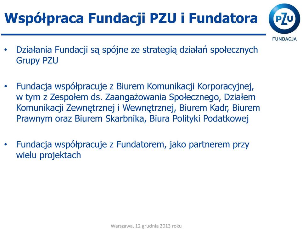 Zaangażowania Społecznego, Działem Komunikacji Zewnętrznej i Wewnętrznej, Biurem Kadr, Biurem Prawnym