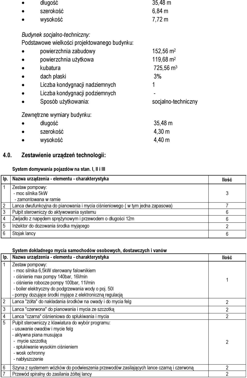 m 4,40 m 4.0. Zestawienie urządzeń technologii: System domywania pojazdów na stan.
