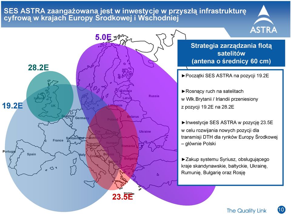 Brytanii / Irlandii przeniesiony z pozycji 19.2E na 28.2E Benelux Germany Poland Belarus Inwestycje SES ASTRA w pozycję 23.