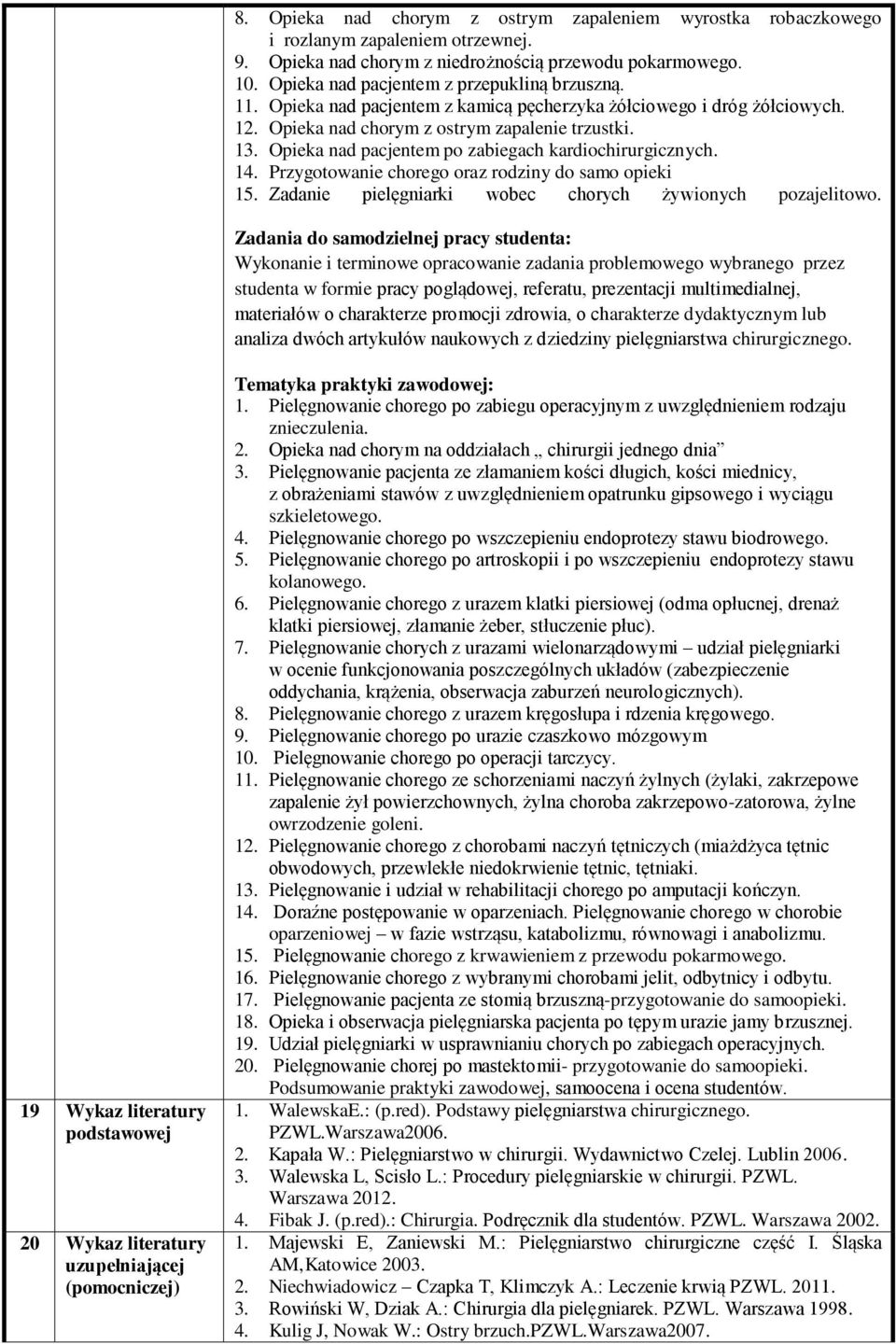 Opieka nad pacjentem po zabiegach kardiochirurgicznych. 14. Przygotowanie chorego oraz rodziny do samo opieki 15. Zadanie pielęgniarki wobec chorych żywionych pozajelitowo.