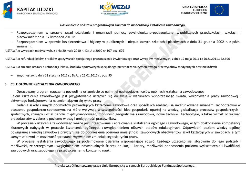 ; Dz.U. z 2010 nr 107 poz. 679 USTAWA o refundacji leków, środków spożywczych specjalnego przeznaczenia żywieniowego oraz wyrobów medycznych, z dnia 12 maja 2011 r.; Dz.U.2011.122.