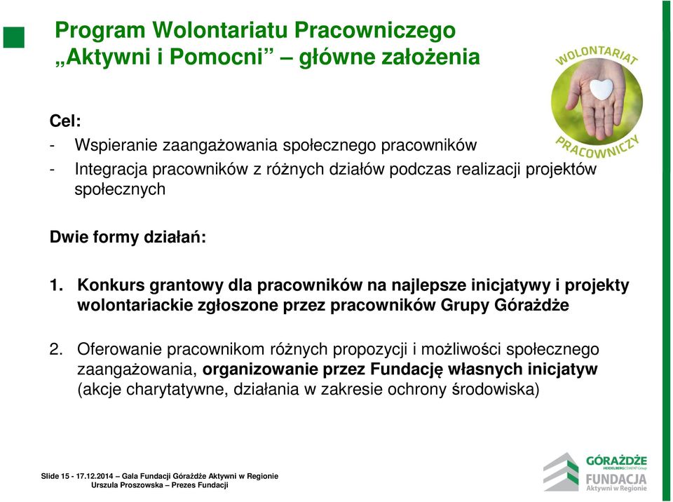 Konkurs grantowy dla pracowników na najlepsze inicjatywy i projekty wolontariackie zgłoszone przez pracowników Grupy Górażdże 2.