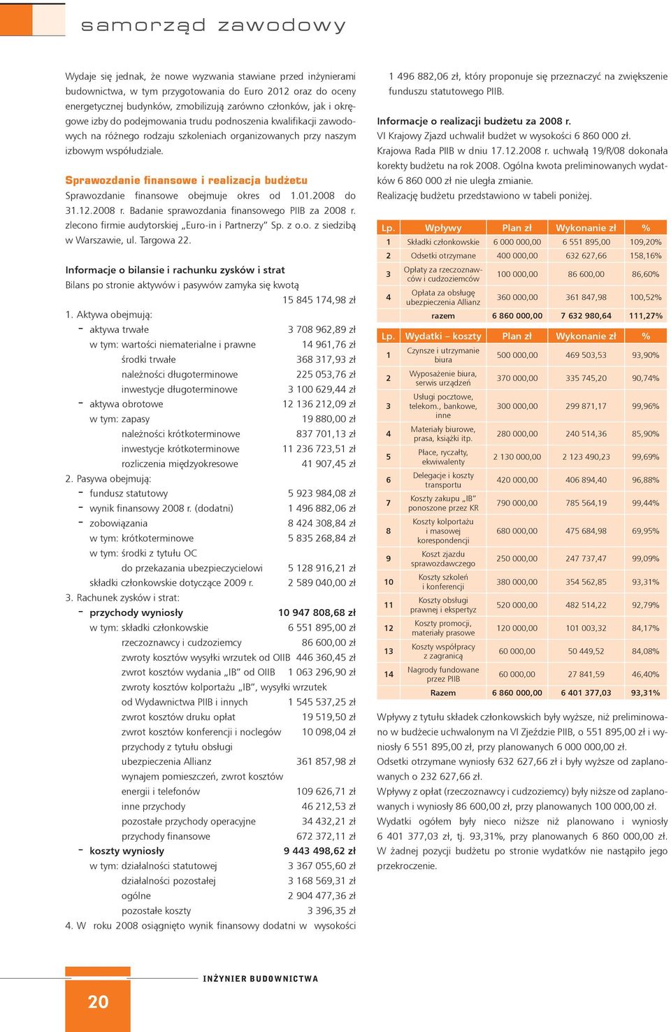 Sprawozdanie finansowe i realizacja budżetu Sprawozdanie finansowe obejmuje okres od 1.01.2008 do 31.12.2008 r. Badanie sprawozdania finansowego PIIB za 2008 r.