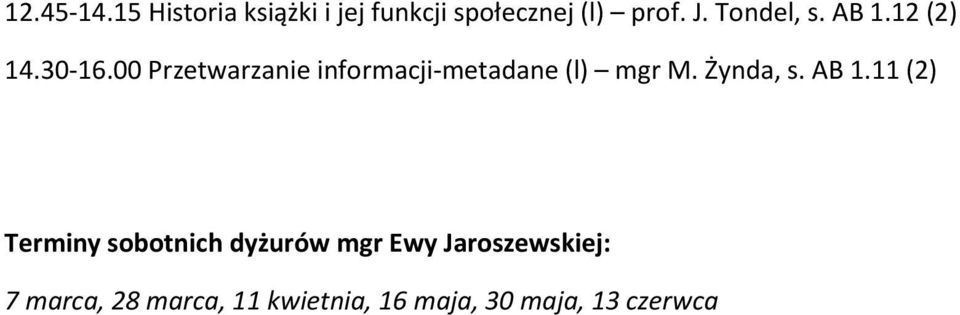 00 Przetwarzanie informacji-metadane (l) mgr M. Żynda, s. AB 1.