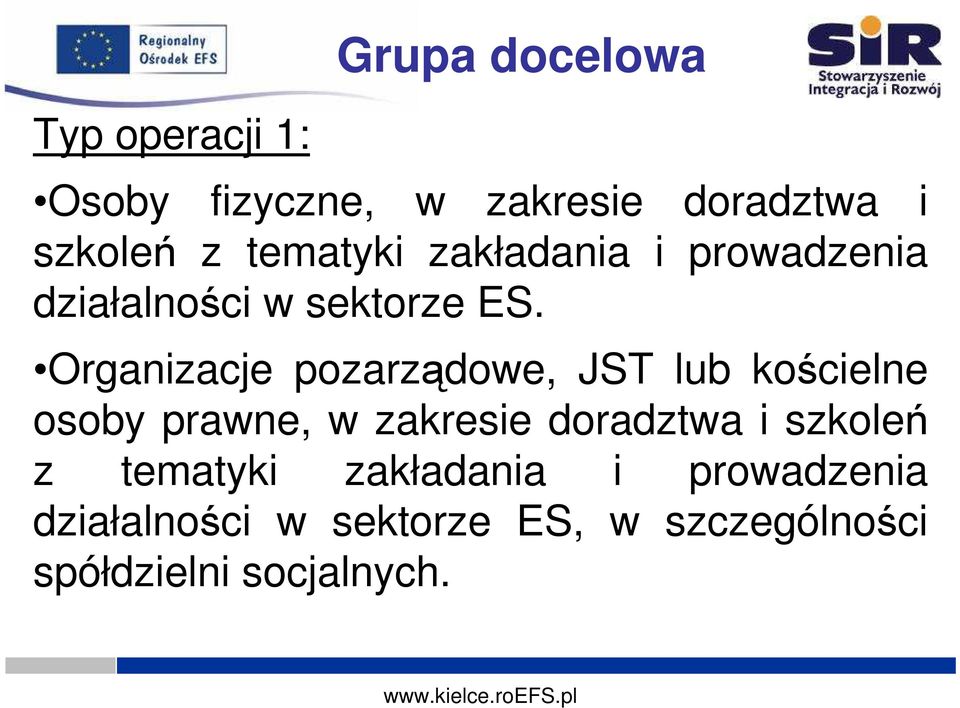 Organizacje pozarządowe, JST lub kościelne osoby prawne, w zakresie doradztwa i