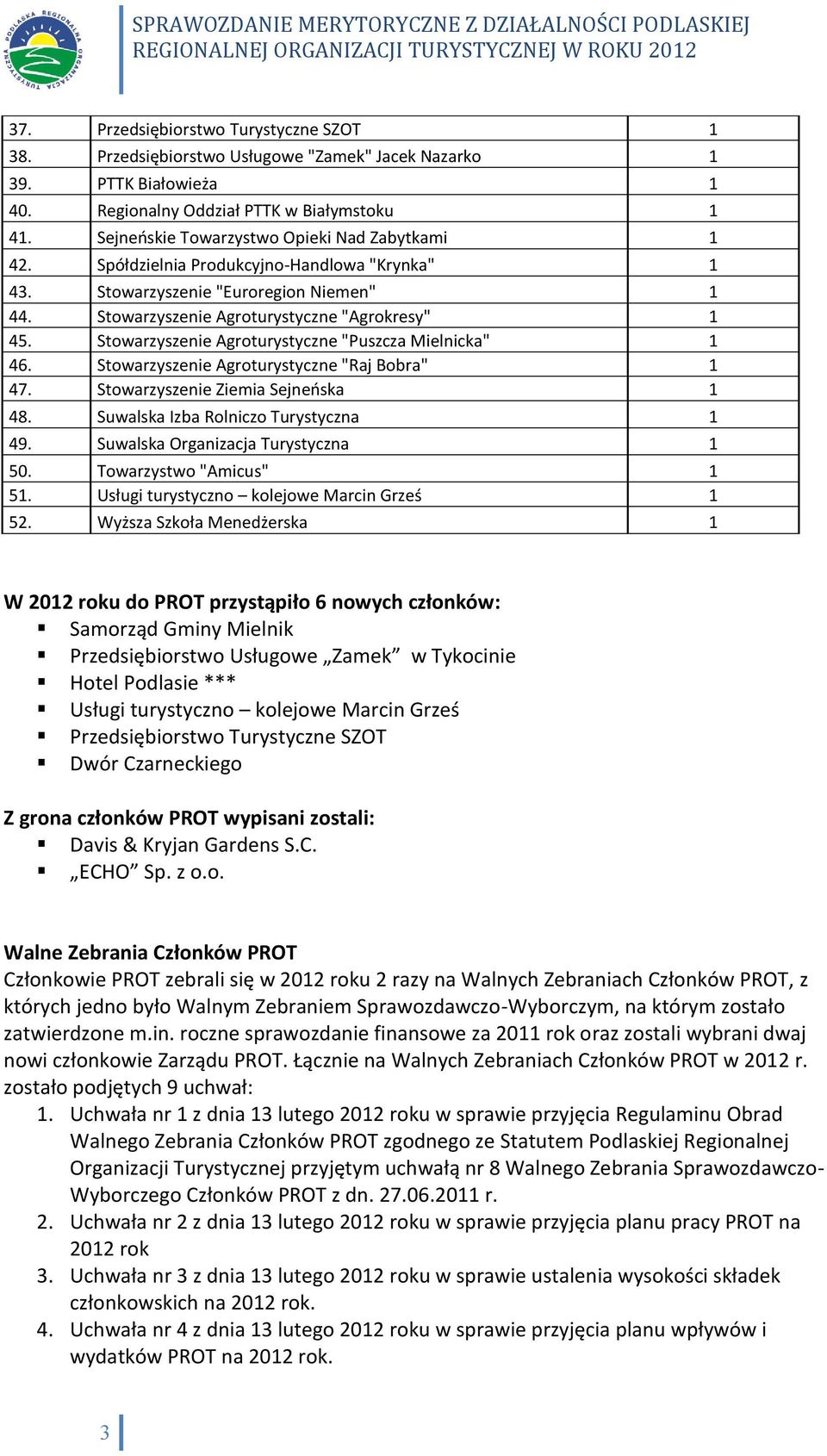 Stowarzyszenie Agroturystyczne "Puszcza Mielnicka" 1 46. Stowarzyszenie Agroturystyczne "Raj Bobra" 1 47. Stowarzyszenie Ziemia Sejneńska 1 48. Suwalska Izba Rolniczo Turystyczna 1 49.