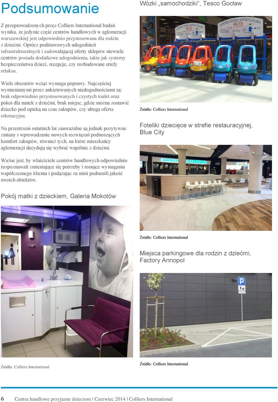 Oprócz podstawowych udogodnień infrastrukturalnych i zadowalającej oferty sklepów niewiele centrów posiada dodatkowe udogodnienia, takie jak systemy bezpieczeństwa dzieci, recepcje, czy rozbudowane