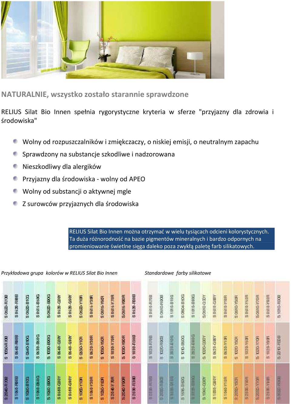 substancji o aktywnej mgle Z surowców przyjaznych dla środowiska RELIUS Silat Bio Innen można otrzymać w wielu tysiącach odcieni kolorystycznych.