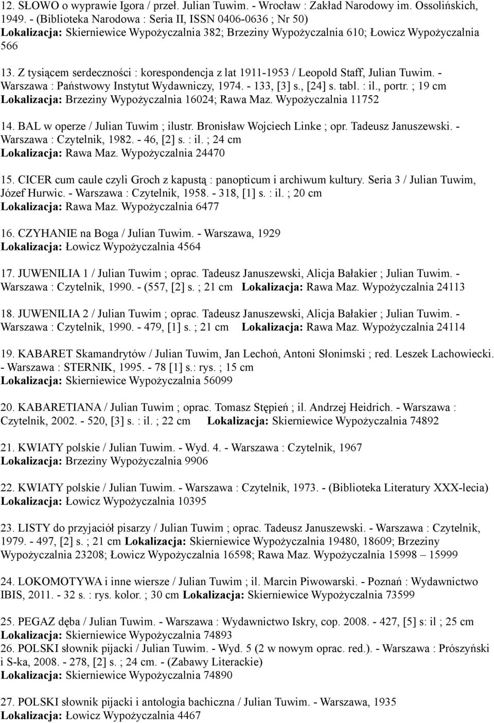 Z tysiącem serdeczności : korespondencja z lat 1911-1953 / Leopold Staff, Julian Tuwim. - Warszawa : Państwowy Instytut Wydawniczy, 1974. - 133, [3] s., [24] s. tabl. : il., portr.