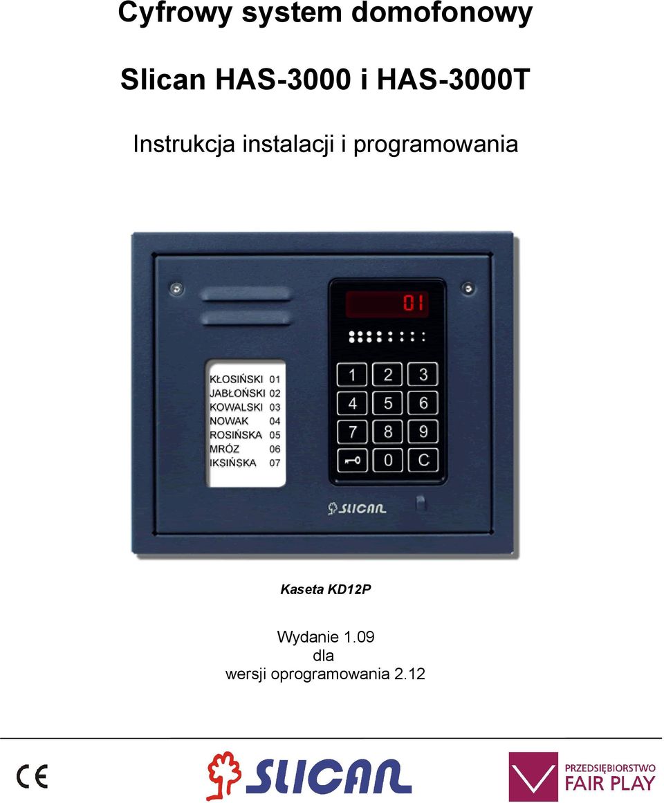 instalacji i programowania Kaseta