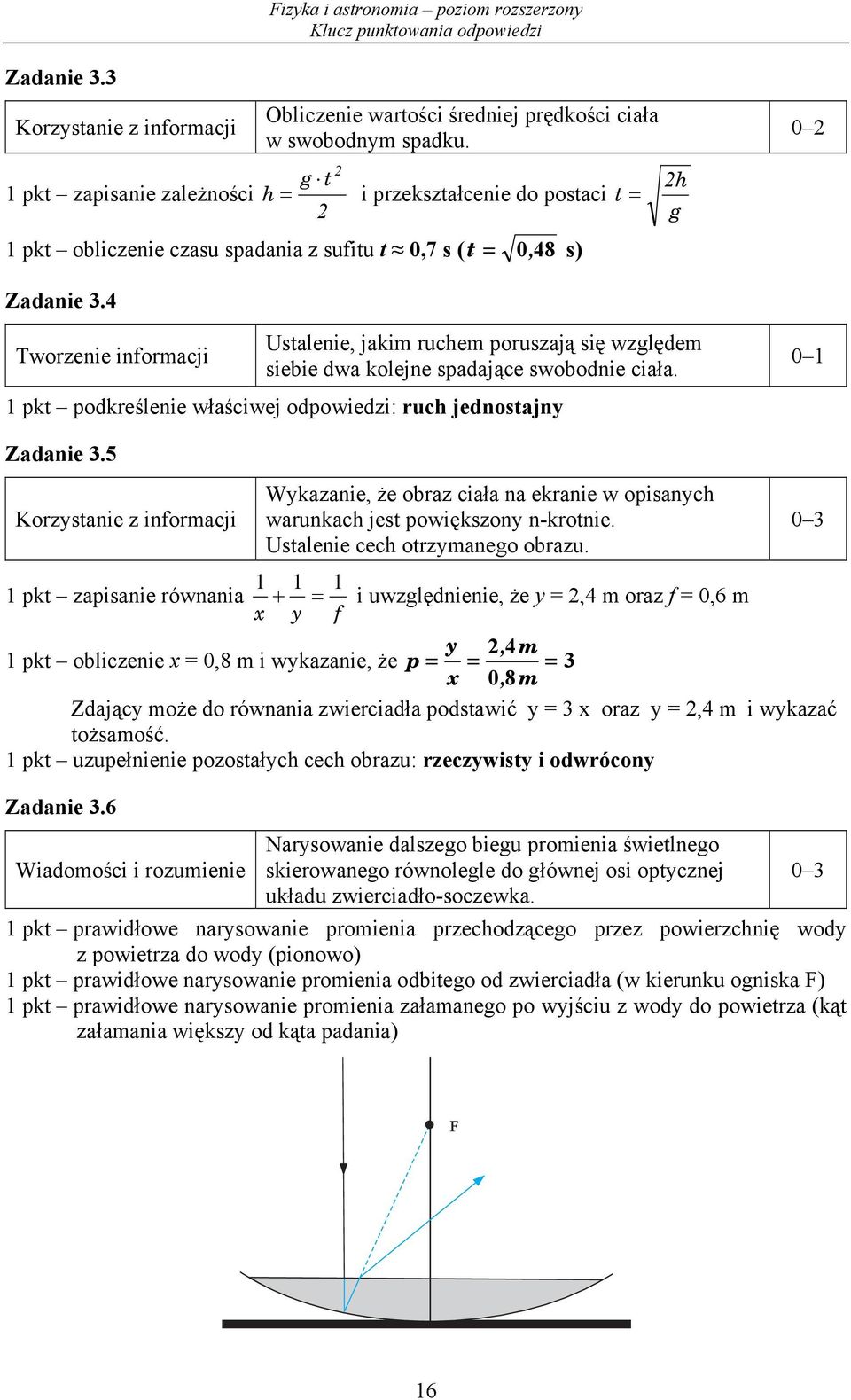 4 Ustalenie, jakim ruchem poruszają się względem siebie dwa kolejne spadające swobodnie ciała. 1 pkt podkreślenie właściwej odpowiedzi: ruch jednostajny Zadanie 3.