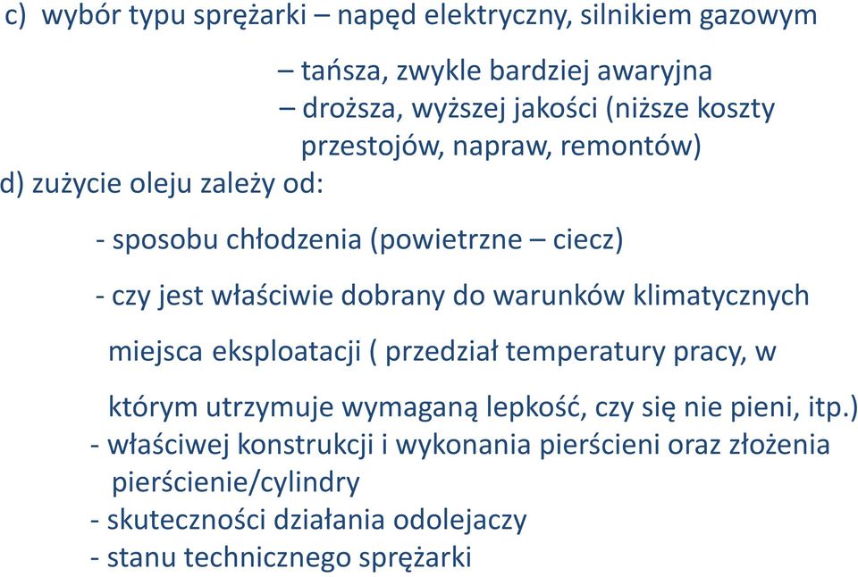 warunków klimatycznych miejsca eksploatacji ( przedział temperatury pracy, w którym utrzymuje wymaganą lepkość, czy się nie pieni, itp.