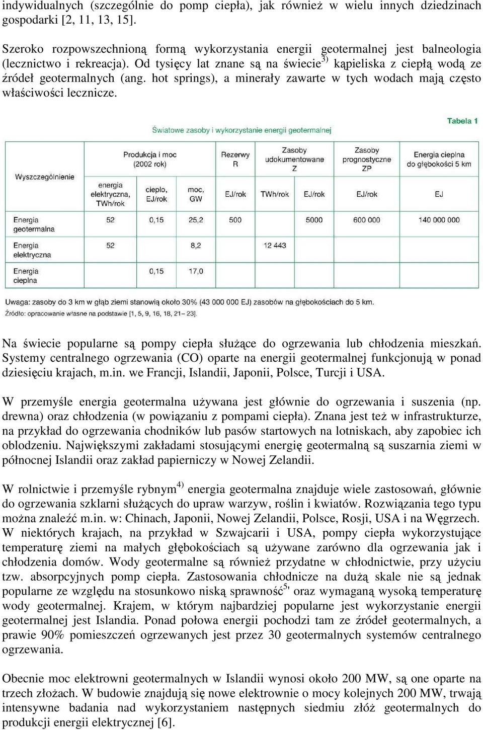 Od tysięcy lat znane są na świecie 3) kąpieliska z ciepłą wodą ze źródeł geotermalnych (ang. hot springs), a minerały zawarte w tych wodach mają często właściwości lecznicze.