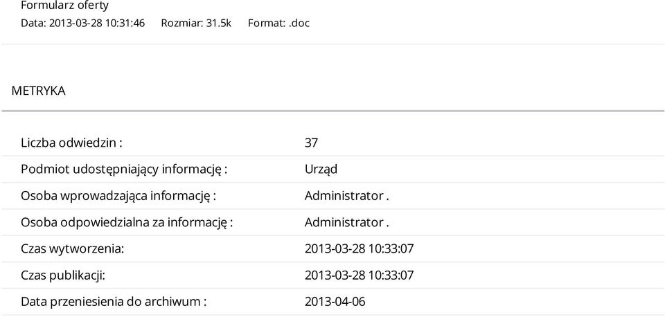 wprowadzająca informację : Administrator.