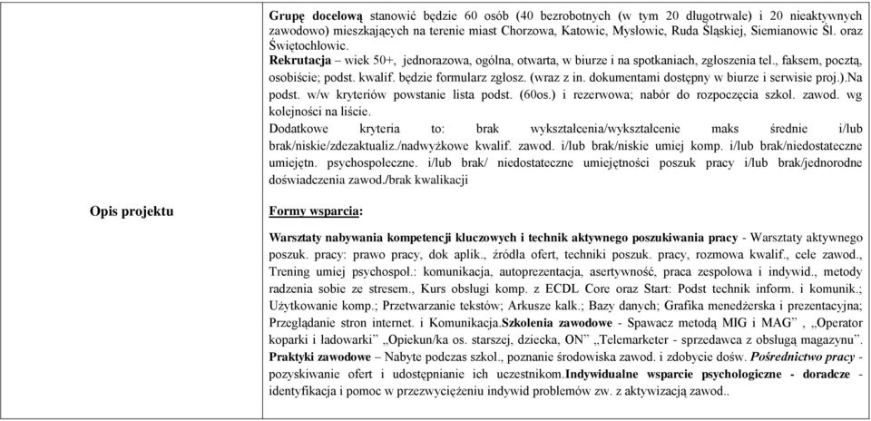 dokumentami dostępny w biurze i serwisie proj.).na podst. w/w kryteriów powstanie lista podst. (60os.) i rezerwowa; nabór do rozpoczęcia szkol. zawod. wg kolejności na liście.