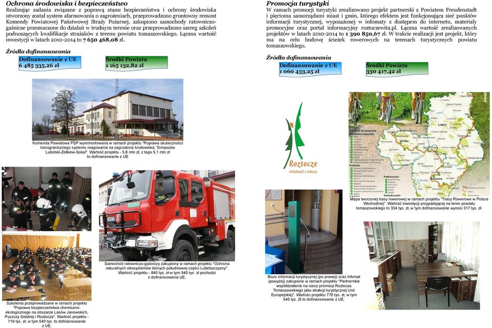 z terenu powiatu tomaszowskiego. Łączna wartość inwestycji w latach 2010-2014 to 7 650 468,08 zł.