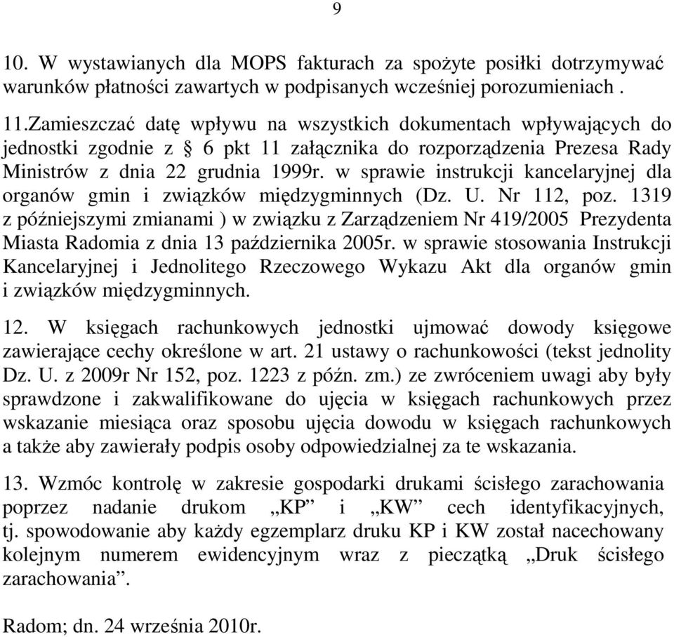 w sprawie instrukcji kancelaryjnej dla organów gmin i związków międzygminnych (Dz. U. Nr 112, poz.