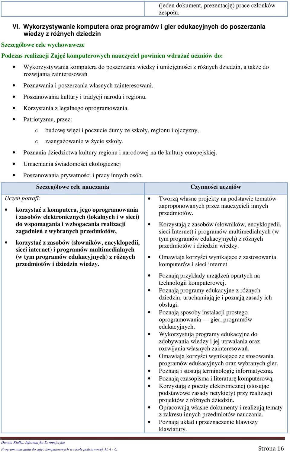 Wykrzystywania kmputera d pszerzania wiedzy i umiejętnści z różnych dziedzin, a także d rzwijania zaintereswań Pznawania i pszerzania własnych zaintereswani.