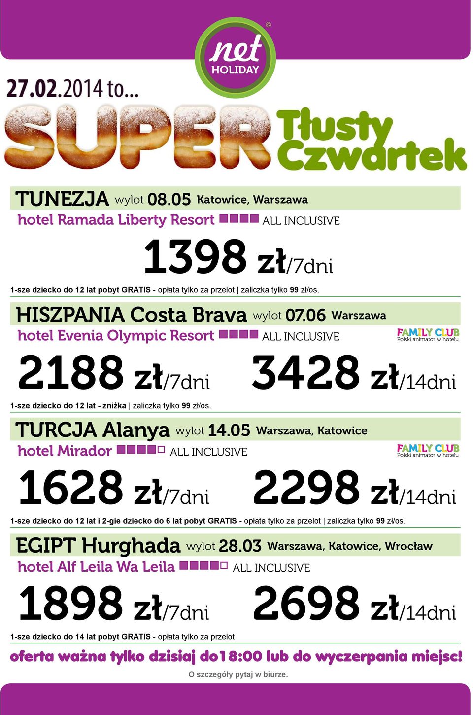 hotel Mirador 1628 zł/7dni 1-sze dziecko do 12 lat i 2-gie dziecko do 6 lat pobyt GRATIS - opłata tylko za przelot zaliczka tylko 99 zł/os EGIPT Hurghada wylot 2803 Warszawa,