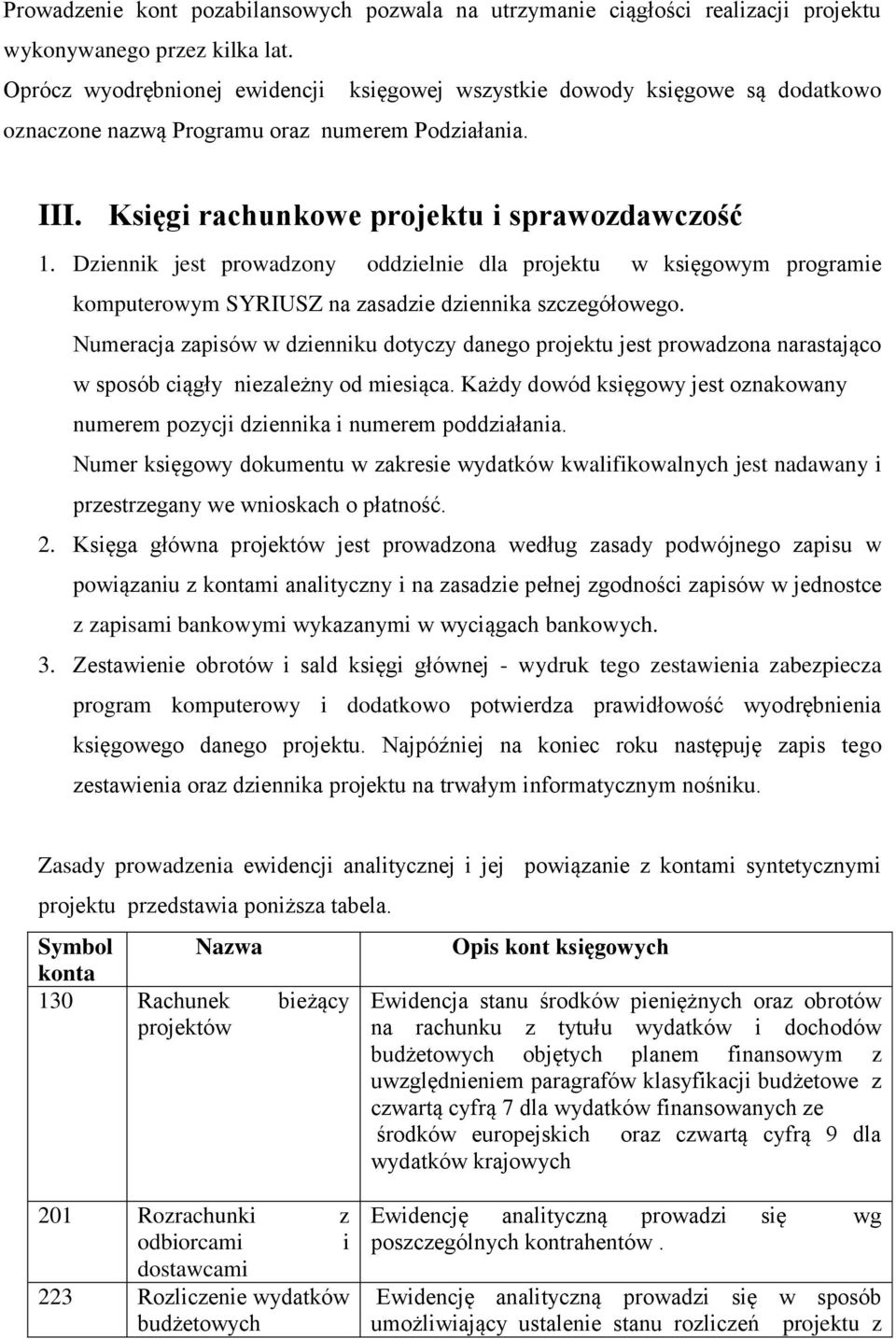 Dziennik jest prowadzony oddzielnie dla projektu w księgowym programie komputerowym SYRIUSZ na zasadzie dziennika szczegółowego.